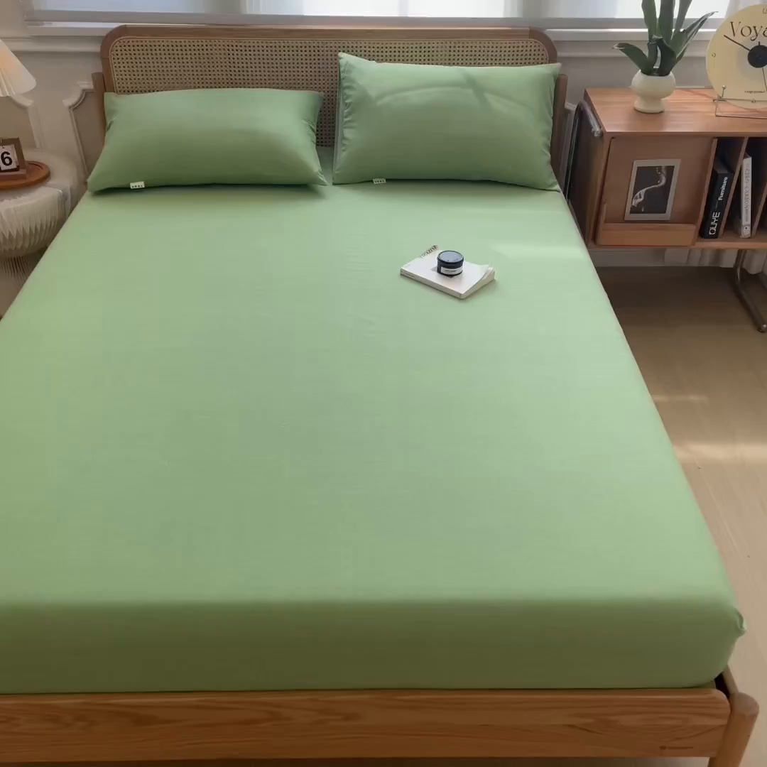 91家纺网 家纺一手货源 找家纺 芃成家纺 2025新款原棉生态磨毛单床笠 薄荷绿