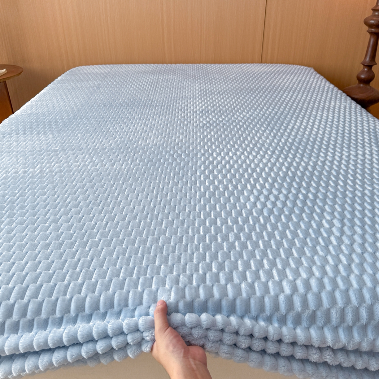 91家纺网 家纺一手货源 找家纺 小叮当家纺仓储工厂店 2025新款豆豆绒纯色单床笠系列床笠单件（跨境可供） 豆豆绒-床笠浅蓝