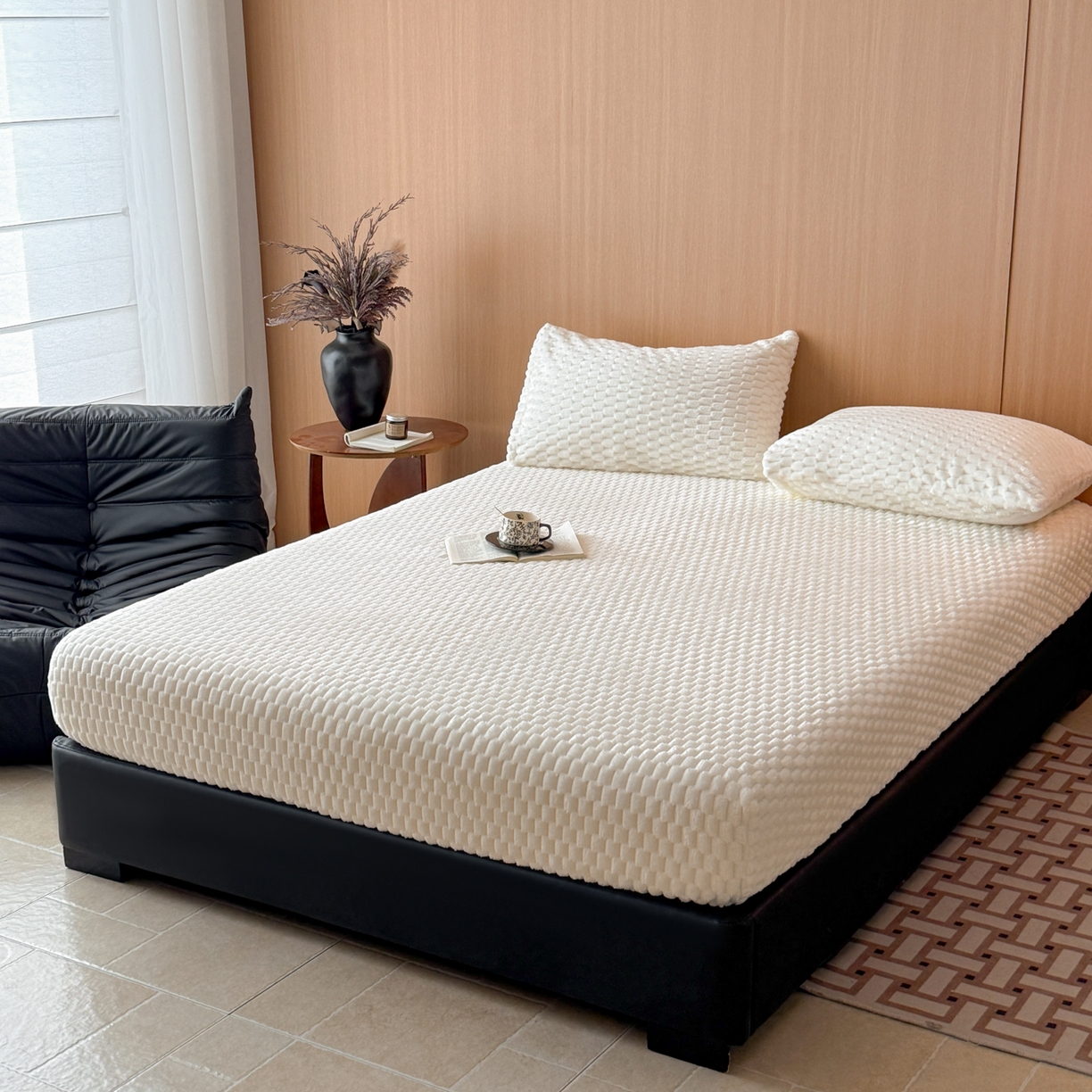 91家纺网 家纺一手货源 找家纺 小叮当家纺仓储工厂店 2025新款豆豆绒纯色单床笠系列床笠单件（跨境可供） 豆豆绒-床笠米白