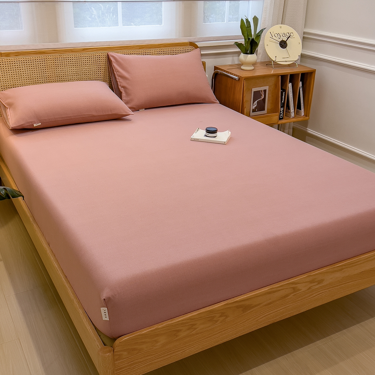 91家纺网 家纺一手货源 找家纺 芃成家纺 2025新款原棉生态磨毛单床笠 烟粉色