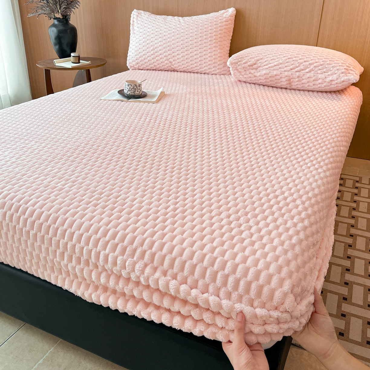 91家纺网 家纺一手货源 找家纺 （总）小叮当家纺仓储工厂店 2025新款豆豆绒纯色单床笠系列床笠单件（跨境可供）