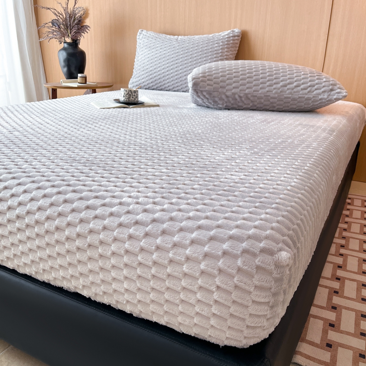 91家纺网 家纺一手货源 找家纺 小叮当家纺仓储工厂店 2025新款豆豆绒纯色单床笠系列床笠单件（跨境可供） 豆豆绒-床笠浅灰