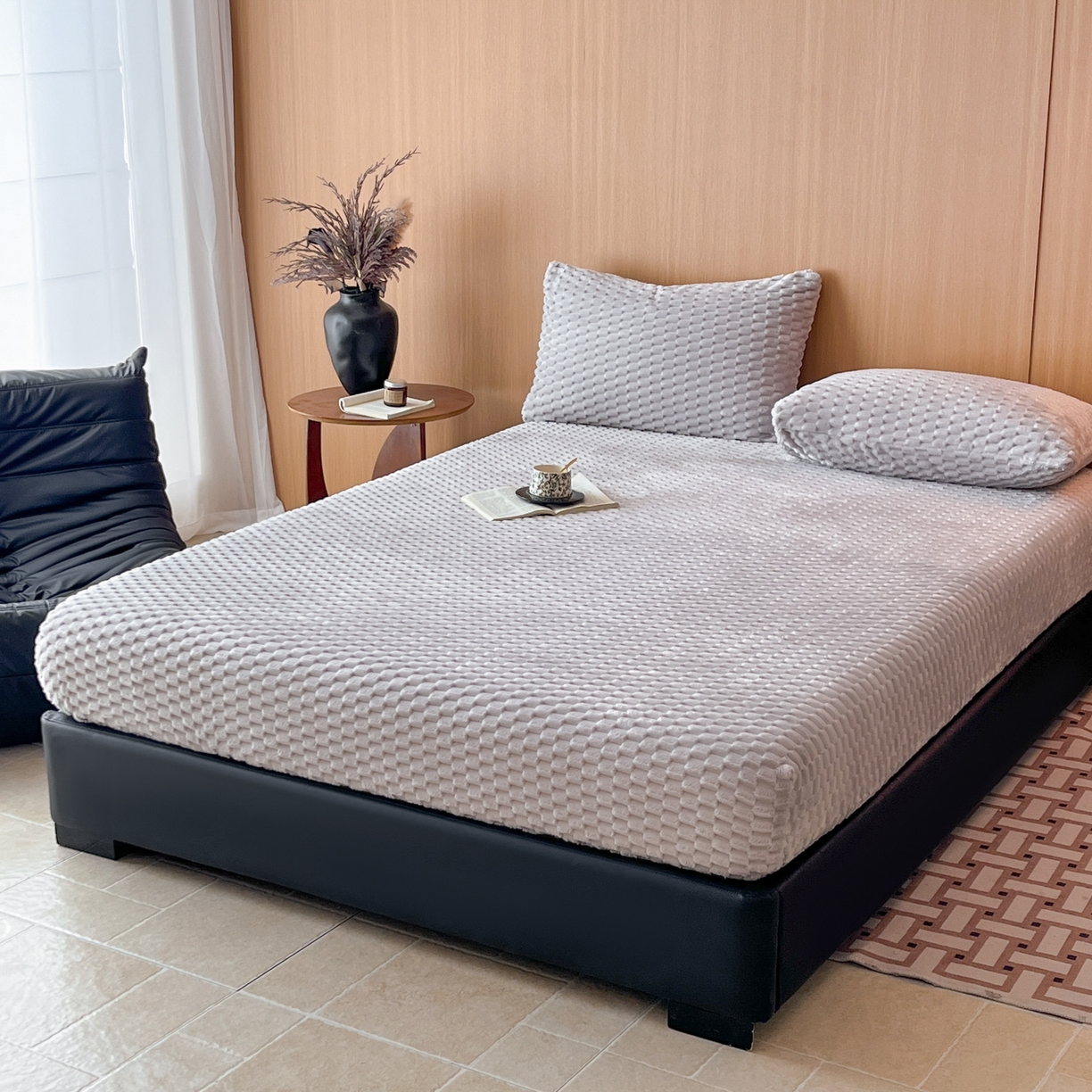 91家纺网 家纺一手货源 找家纺 小叮当家纺仓储工厂店 2025新款豆豆绒纯色单床笠系列床笠单件（跨境可供） 豆豆绒-床笠浅灰