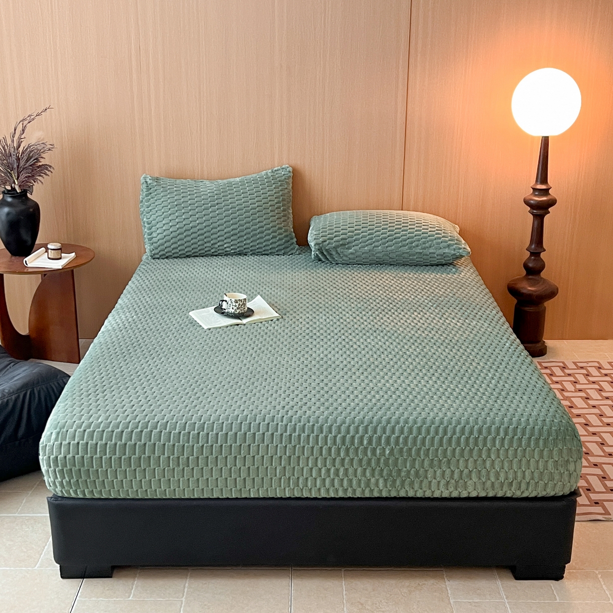 91家纺网 家纺一手货源 找家纺 小叮当家纺仓储工厂店 2025新款豆豆绒纯色单床笠系列床笠单件（跨境可供） 豆豆绒-床笠果绿