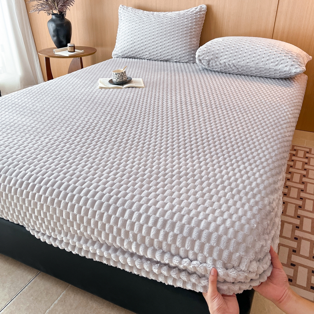 91家纺网 家纺一手货源 找家纺 小叮当家纺仓储工厂店 2025新款豆豆绒纯色单床笠系列床笠单件（跨境可供） 豆豆绒-床笠浅灰