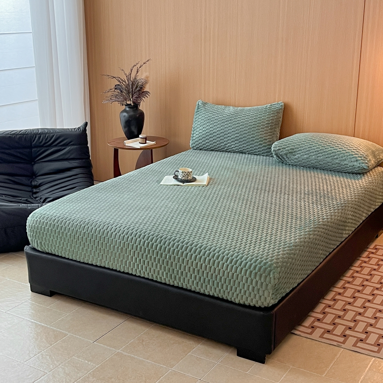 91家纺网 家纺一手货源 找家纺 小叮当家纺仓储工厂店 2025新款豆豆绒纯色单床笠系列床笠单件（跨境可供） 豆豆绒-床笠果绿