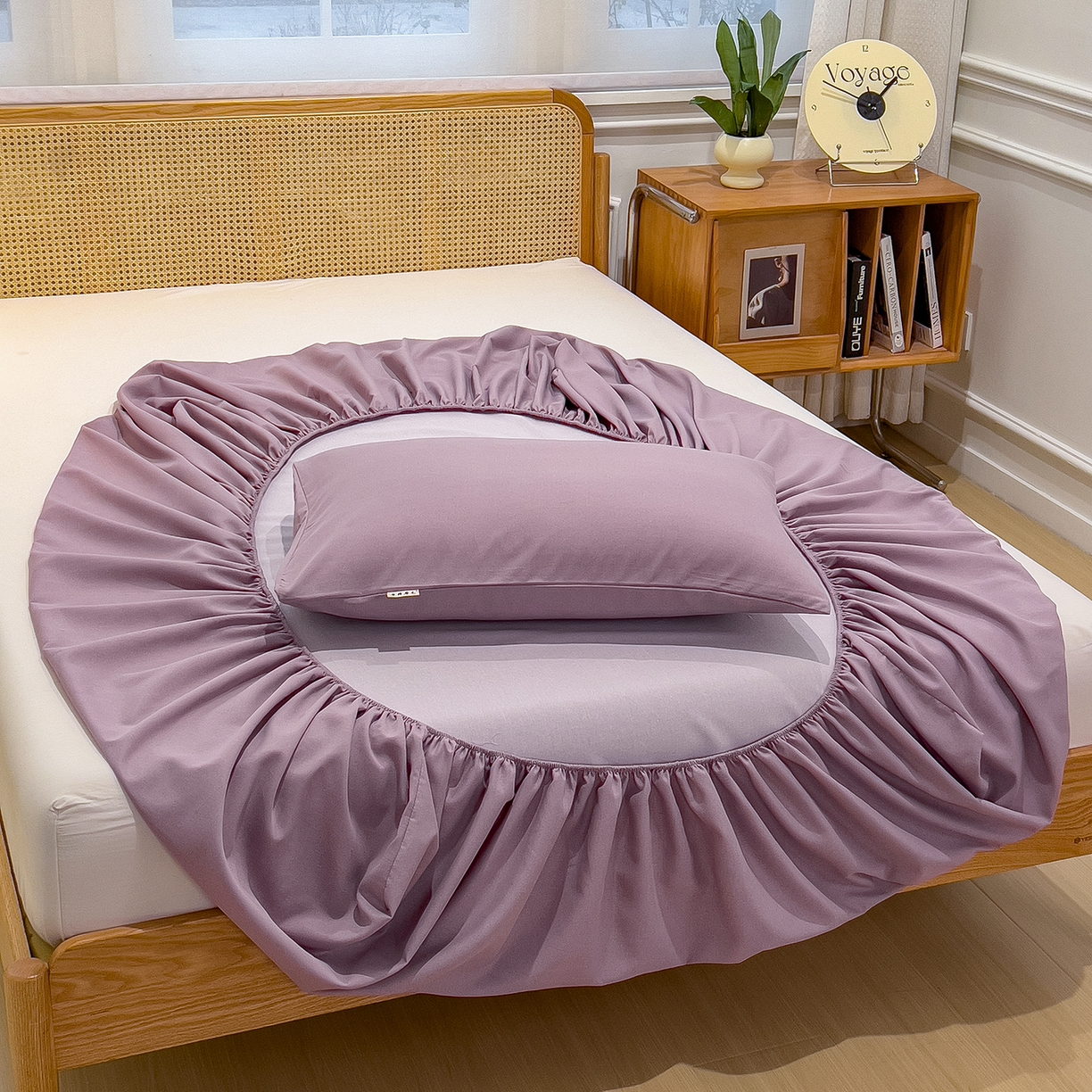 91家纺网 家纺一手货源 找家纺 芃成家纺 2025新款原棉生态磨毛单床笠 香芋紫