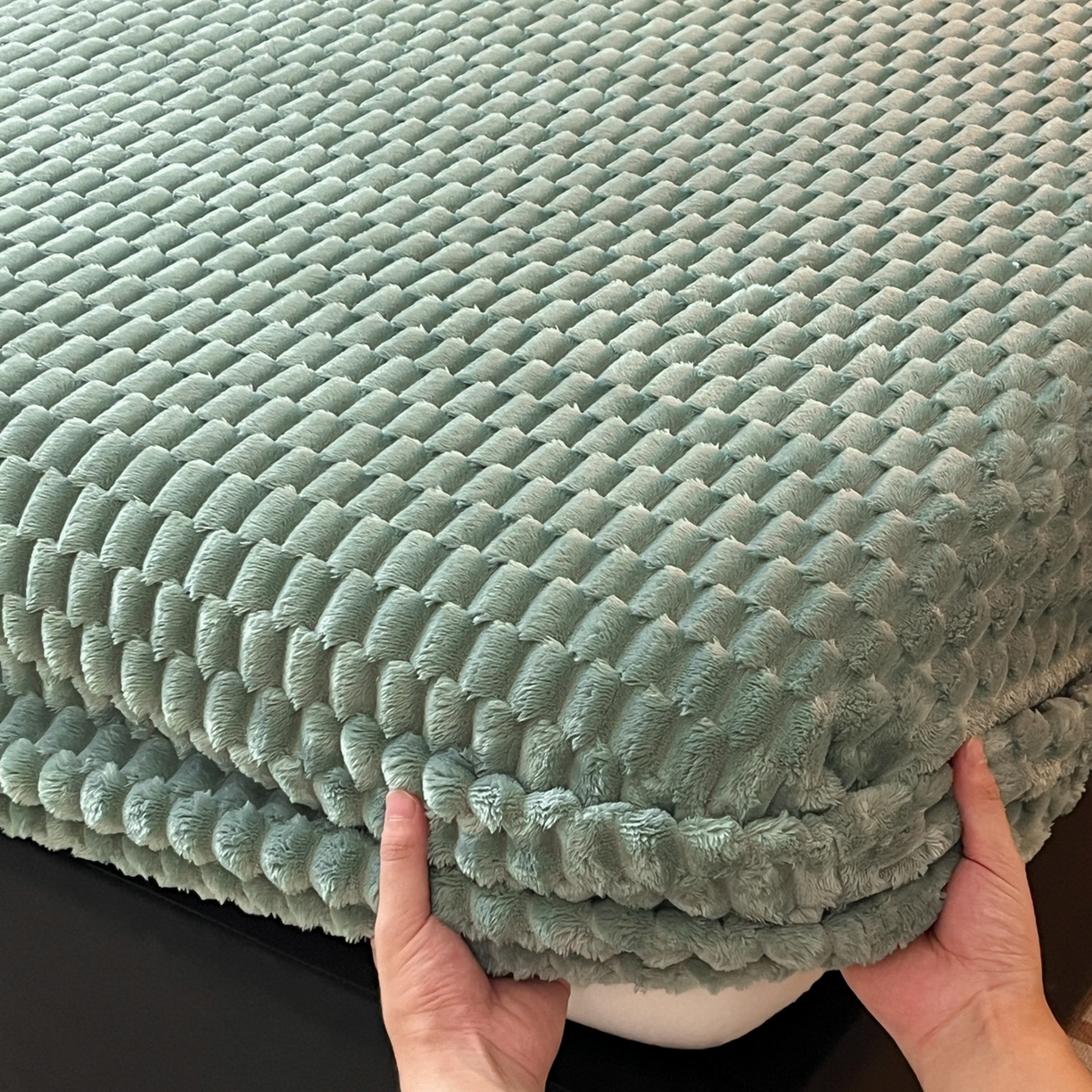 91家纺网 家纺一手货源 找家纺 小叮当家纺仓储工厂店 2025新款豆豆绒纯色单床笠系列床笠单件（跨境可供） 豆豆绒-床笠果绿