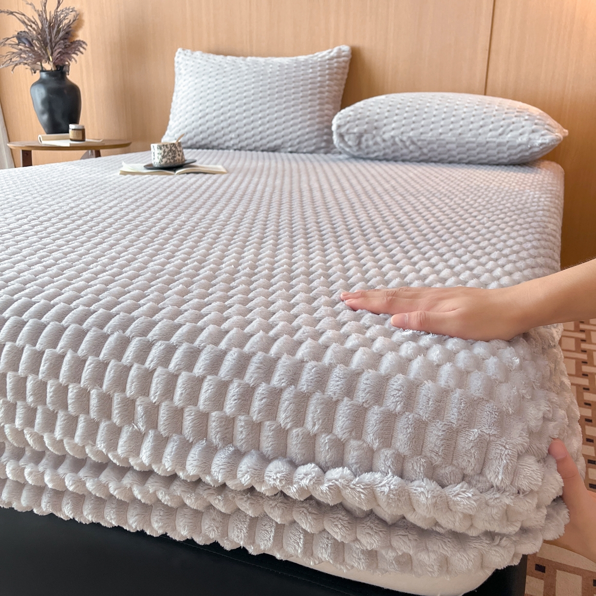 小叮当家纺仓储工厂店 2025新款豆豆绒纯色单床笠系列床笠单件（跨境可供） 豆豆绒-床笠浅灰