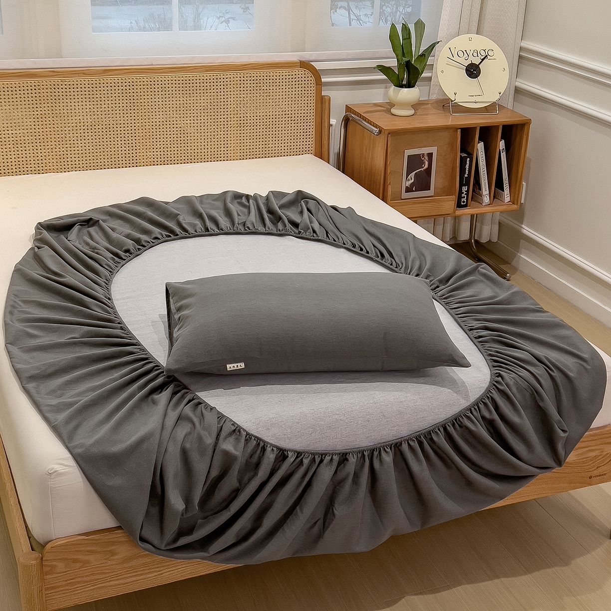 91家纺网 家纺一手货源 找家纺 芃成家纺 2025新款原棉生态磨毛单床笠 高级灰