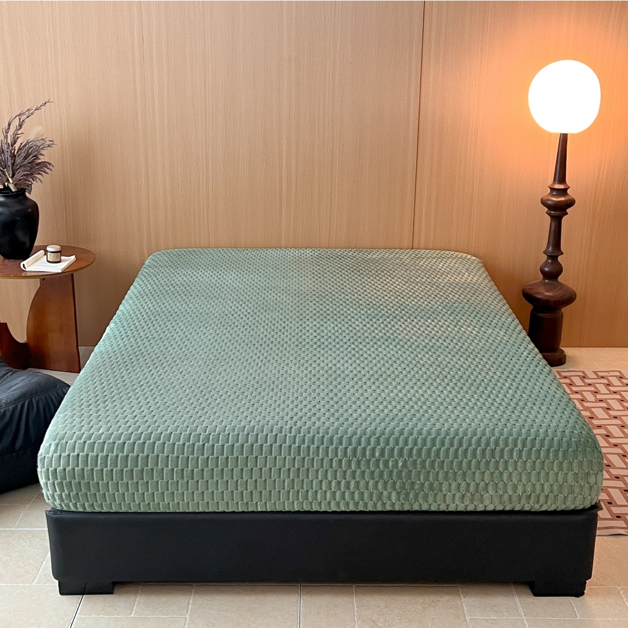 91家纺网 家纺一手货源 找家纺 小叮当家纺仓储工厂店 2025新款豆豆绒纯色单床笠系列床笠单件（跨境可供） 豆豆绒-床笠果绿