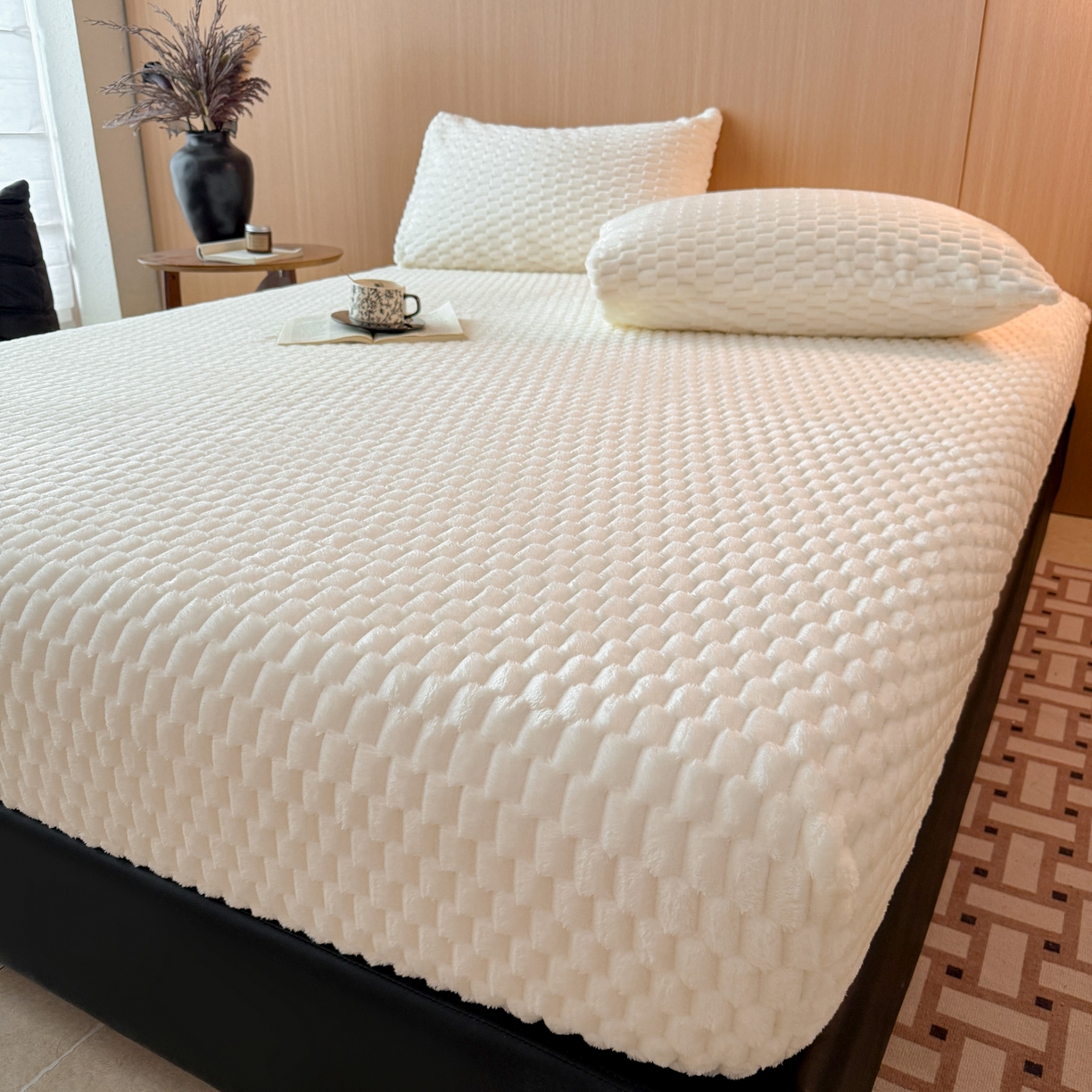 91家纺网 家纺一手货源 找家纺 小叮当家纺仓储工厂店 2025新款豆豆绒纯色单床笠系列床笠单件（跨境可供） 豆豆绒-床笠米白