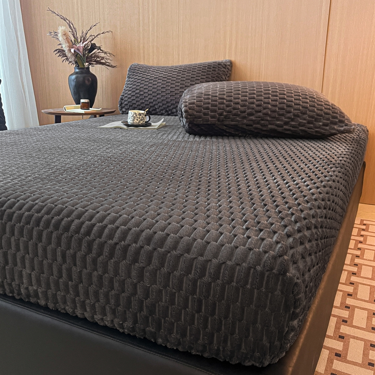 91家纺网 家纺一手货源 找家纺 小叮当家纺仓储工厂店 2025新款豆豆绒纯色单床笠系列床笠单件（跨境可供） 豆豆绒-床笠深灰