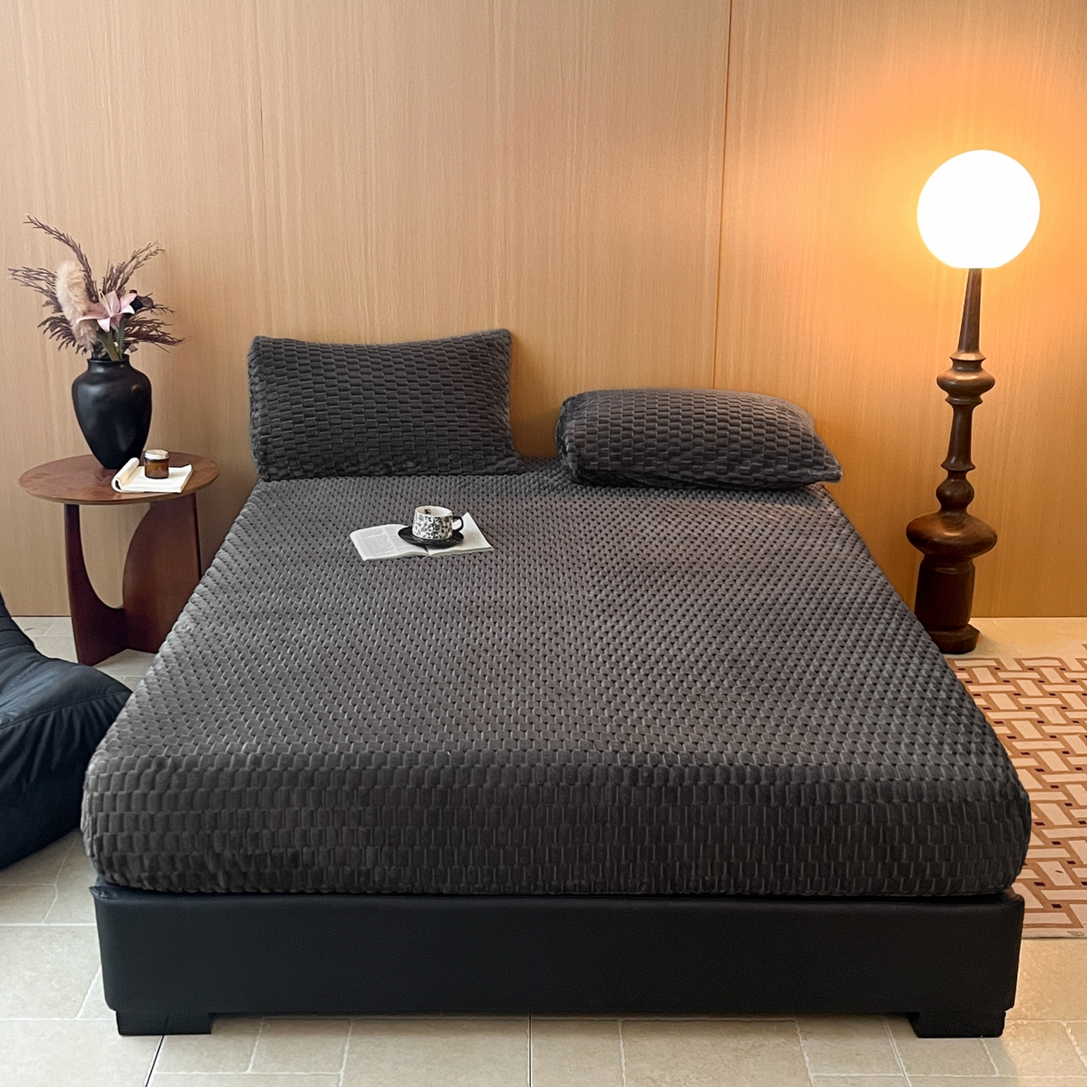 91家纺网 家纺一手货源 找家纺 小叮当家纺仓储工厂店 2025新款豆豆绒纯色单床笠系列床笠单件（跨境可供） 豆豆绒-床笠深灰