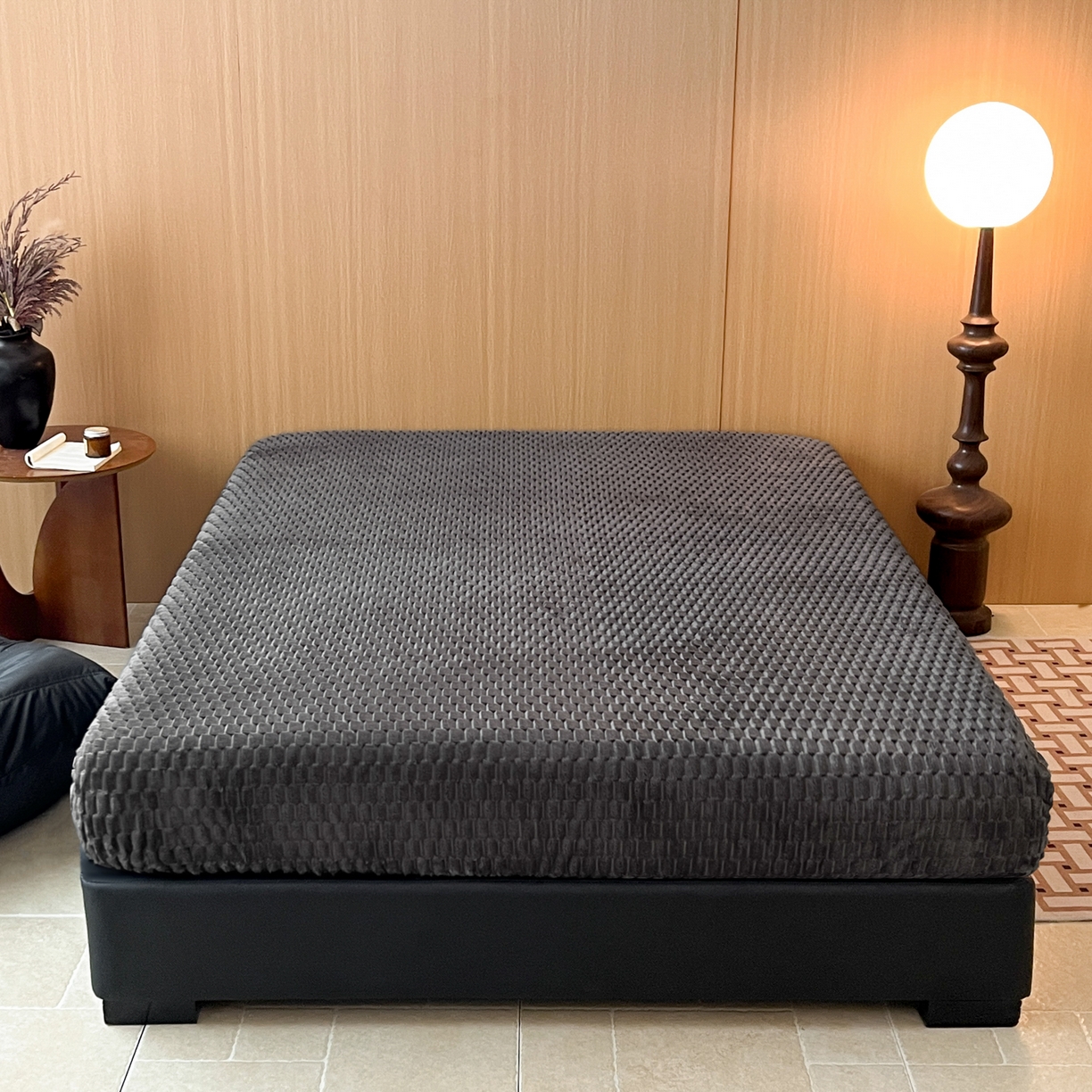 91家纺网 家纺一手货源 找家纺 小叮当家纺仓储工厂店 2025新款豆豆绒纯色单床笠系列床笠单件（跨境可供） 豆豆绒-床笠深灰