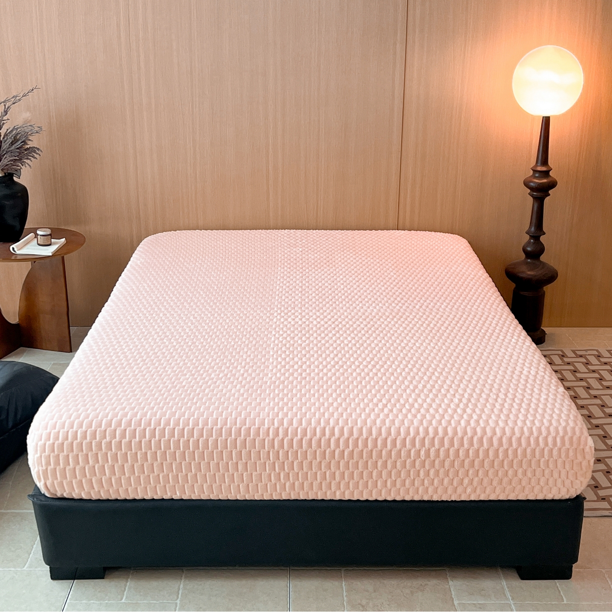 91家纺网 家纺一手货源 找家纺 小叮当家纺仓储工厂店 2025新款豆豆绒纯色单床笠系列床笠单件（跨境可供） 豆豆绒-床笠桃粉