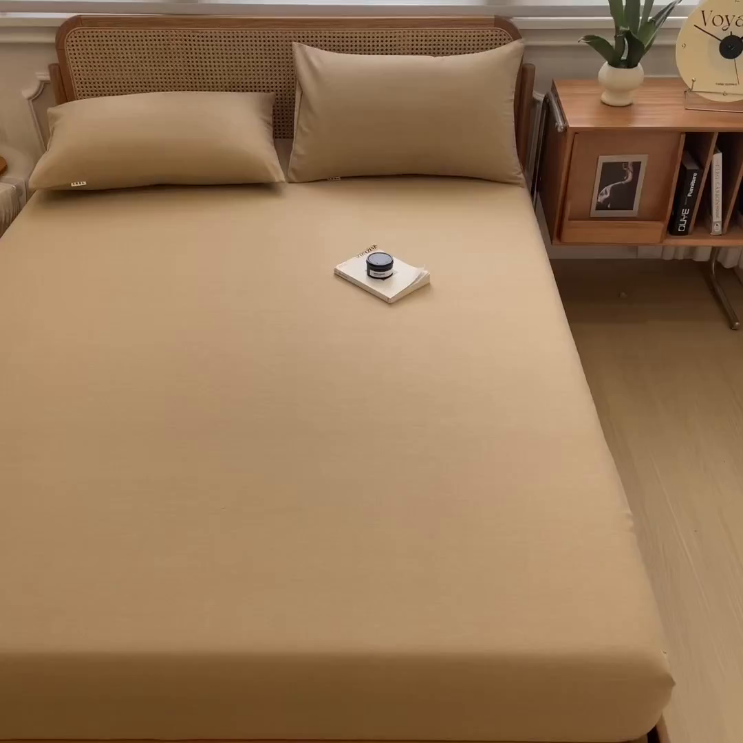 91家纺网 家纺一手货源 找家纺 芃成家纺 2025新款原棉生态磨毛单床笠 香槟金