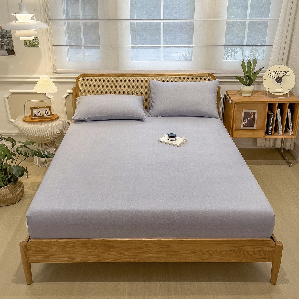 91家纺网 家纺一手货源 找家纺 芃成家纺 2025新款原棉生态磨毛单床笠 浅灰