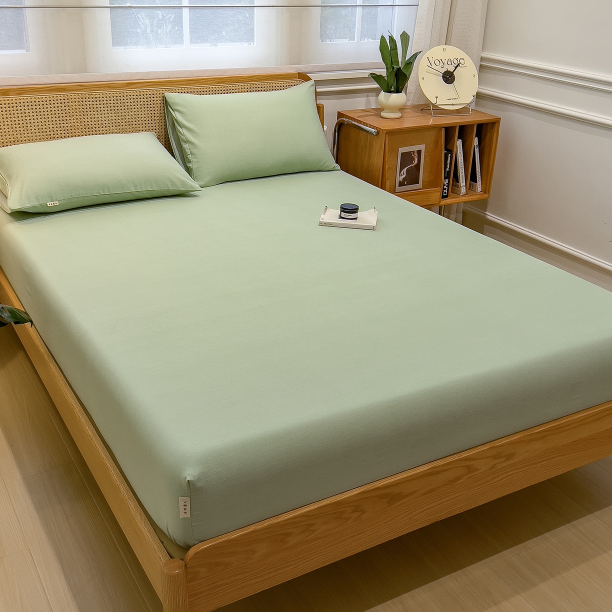 91家纺网 家纺一手货源 找家纺 芃成家纺 2025新款原棉生态磨毛单床笠 天青绿