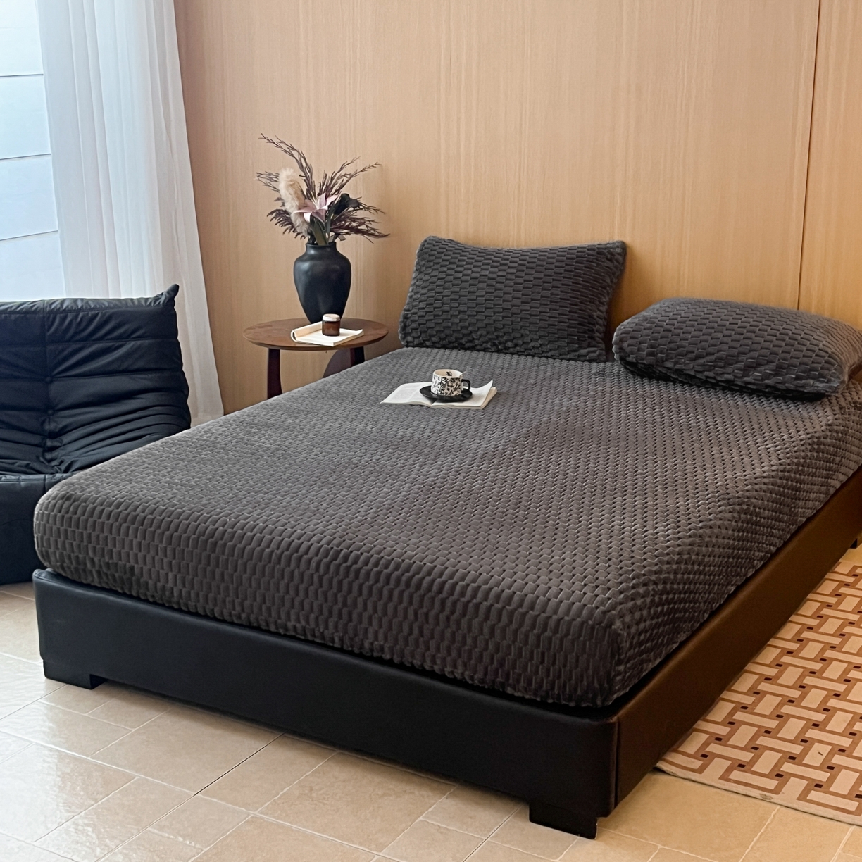 91家纺网 家纺一手货源 找家纺 小叮当家纺仓储工厂店 2025新款豆豆绒纯色单床笠系列床笠单件（跨境可供） 豆豆绒-床笠深灰