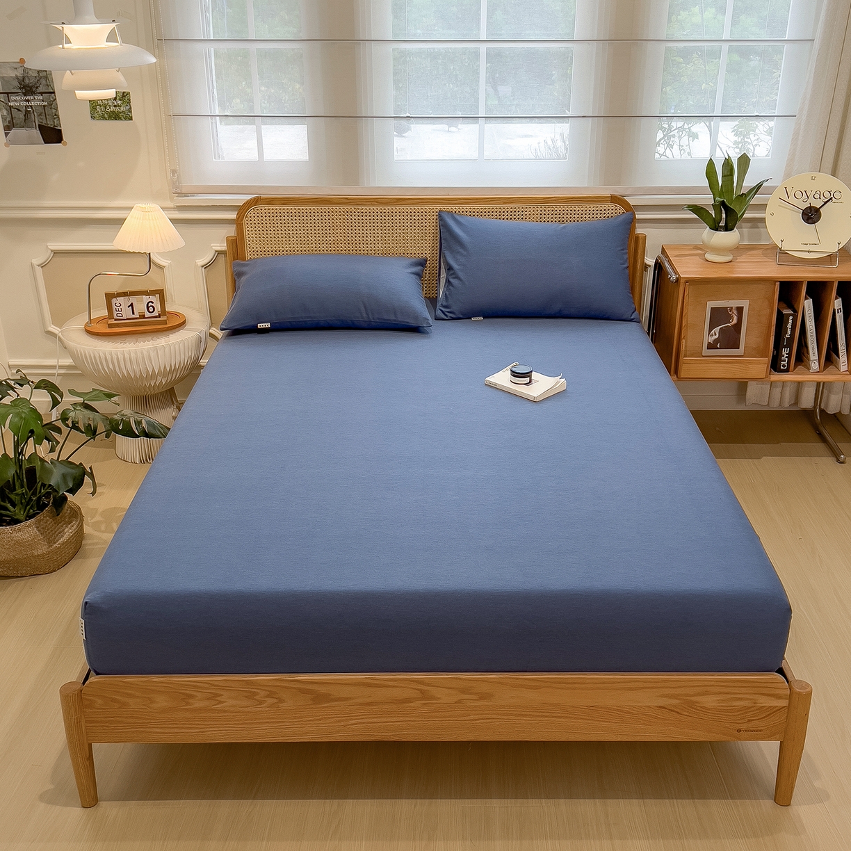 91家纺网 家纺一手货源 找家纺 芃成家纺 2025新款原棉生态磨毛单床笠 冰川蓝