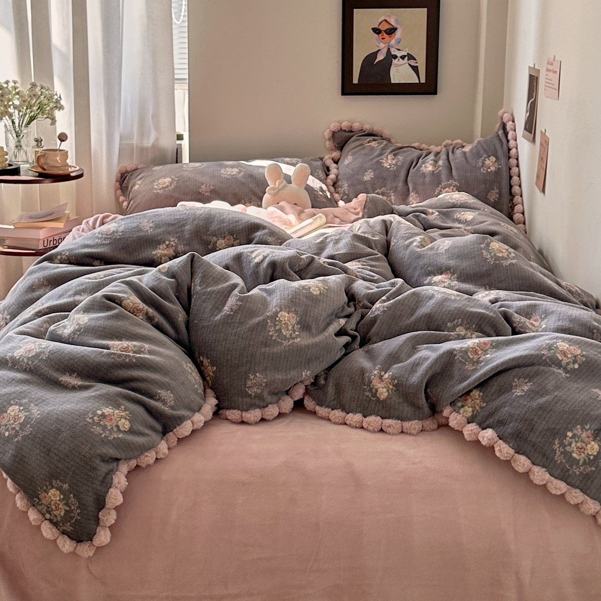 91家纺网 家纺一手货源 找家纺 艾咪-Amy ntmy 2025新款毛球款法式少女风牛奶绒四件套 香榭