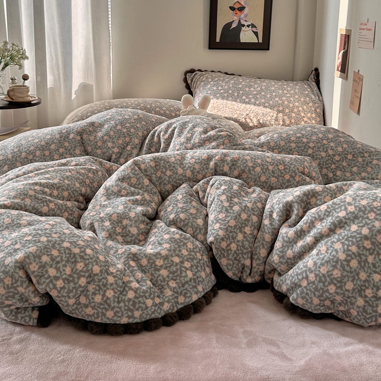 91家纺网 家纺一手货源 找家纺 艾咪-Amy ntmy 2025新款毛球款法式少女风牛奶绒四件套 丽夏