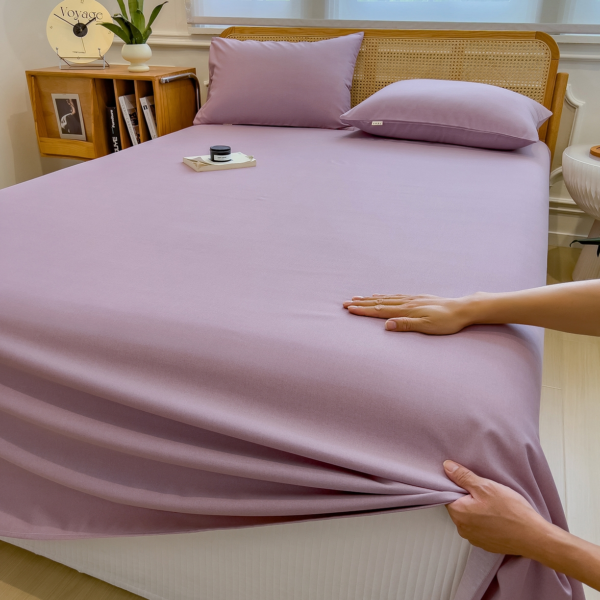 91家纺网 家纺一手货源 找家纺 芃成家纺 2025新款原棉生态磨毛单床单 香芋紫