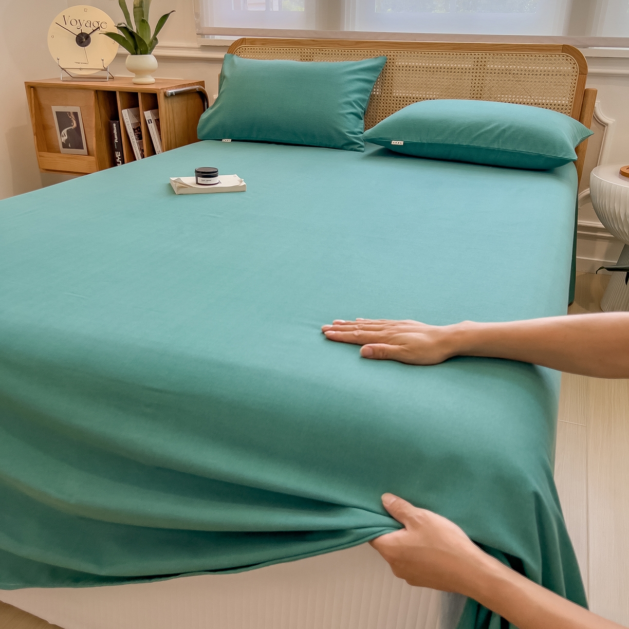 91家纺网 家纺一手货源 找家纺 芃成家纺 2025新款原棉生态磨毛单床单 墨染绿