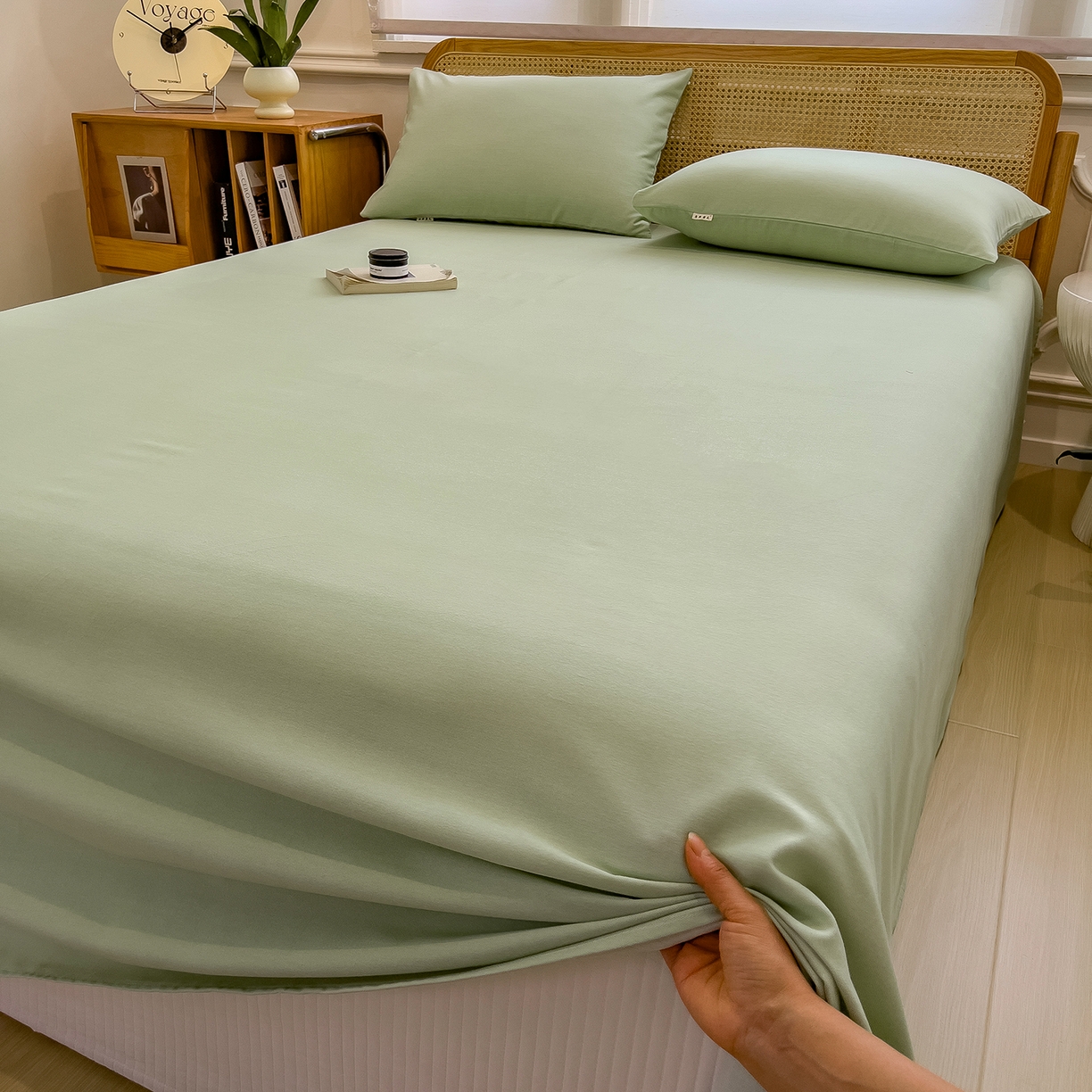 91家纺网 家纺一手货源 找家纺 芃成家纺 2025新款原棉生态磨毛单床单 天青绿