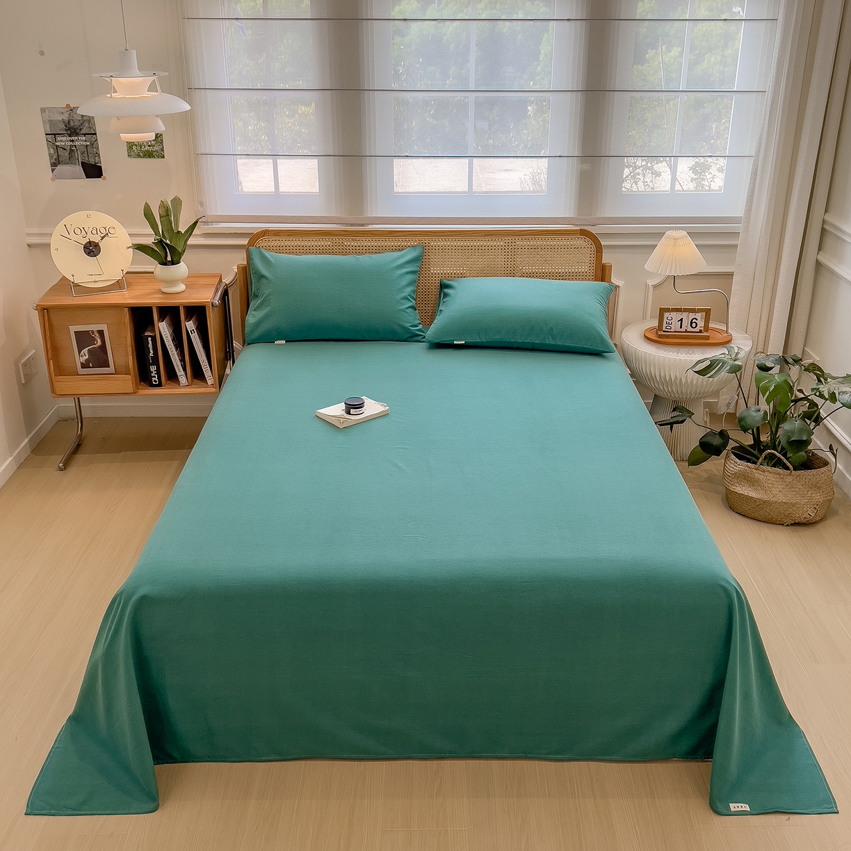 91家纺网 家纺一手货源 找家纺 芃成家纺 2025新款原棉生态磨毛单床单 墨染绿