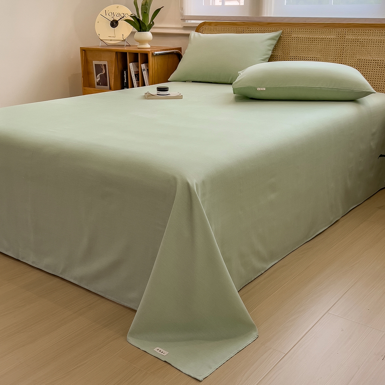 91家纺网 家纺一手货源 找家纺 芃成家纺 2025新款原棉生态磨毛单床单 天青绿