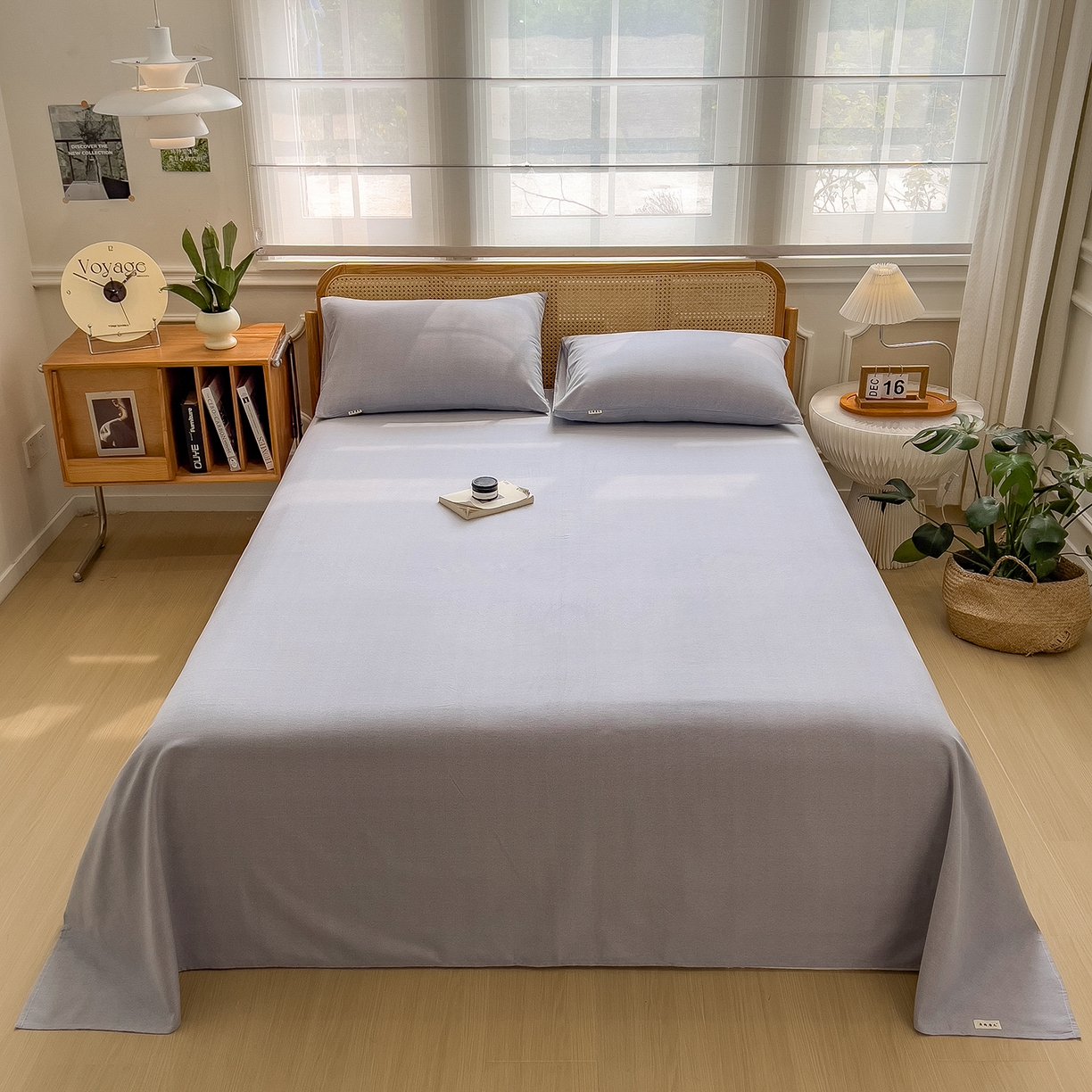 91家纺网 家纺一手货源 找家纺 芃成家纺 2025新款原棉生态磨毛单床单 浅灰