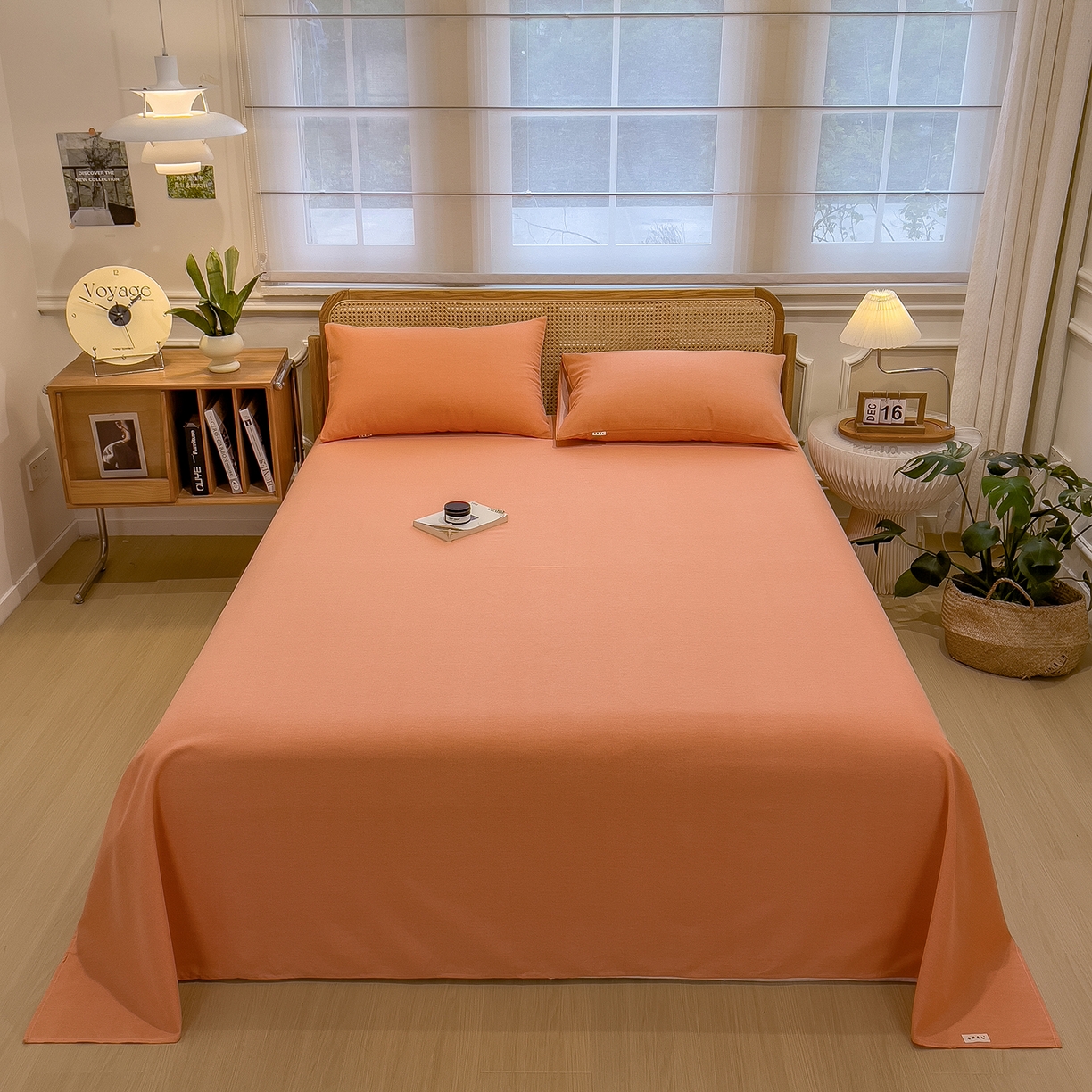 91家纺网 家纺一手货源 找家纺 芃成家纺 2025新款原棉生态磨毛单床单 浅橘色