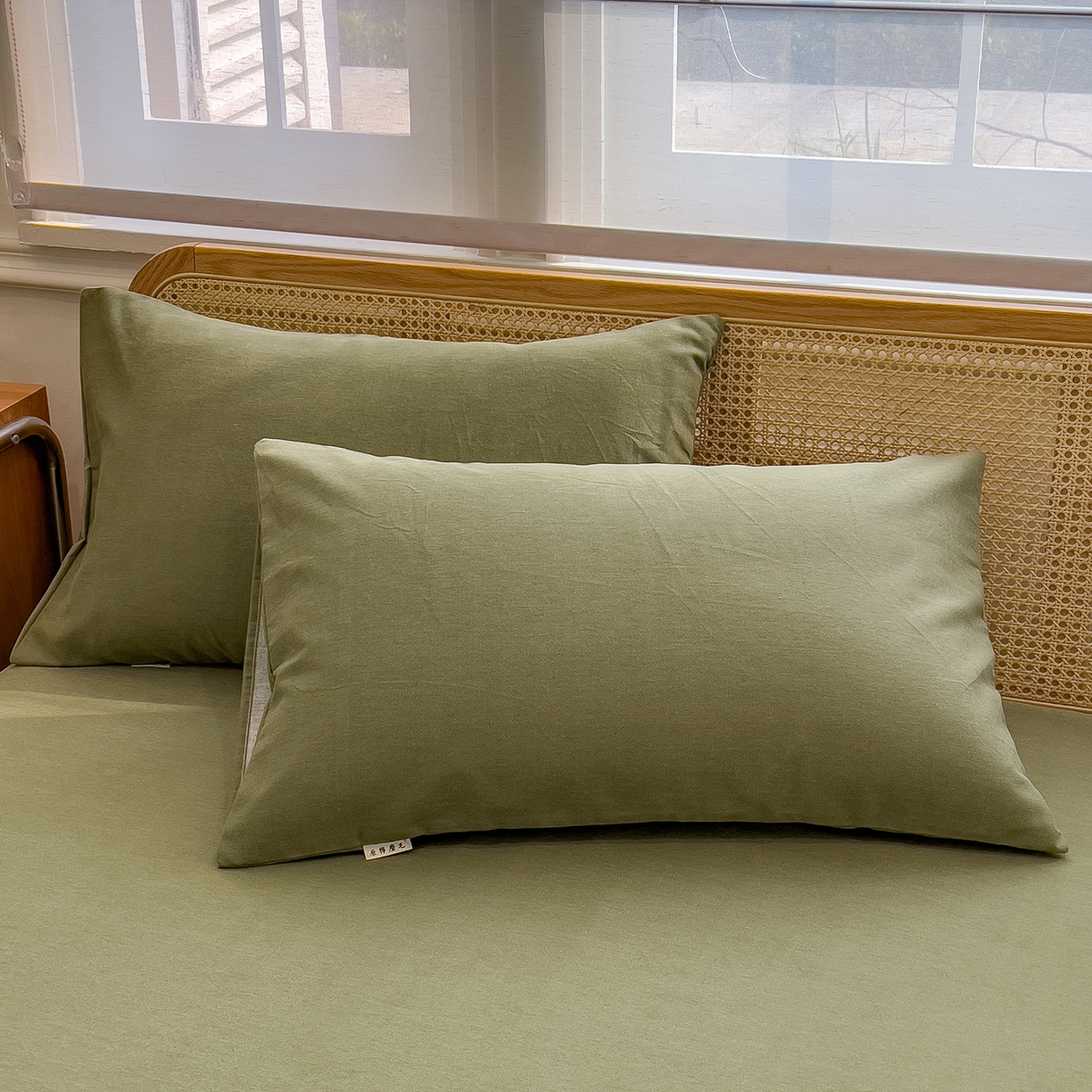 91家纺网 家纺一手货源 找家纺 芃成家纺 2025新款原棉生态磨毛单床单 松针绿