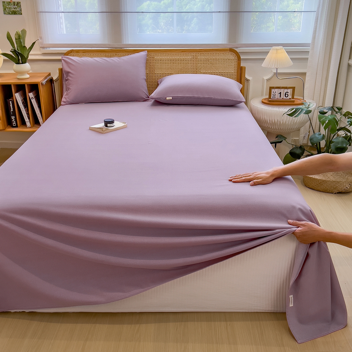 91家纺网 家纺一手货源 找家纺 芃成家纺 2025新款原棉生态磨毛单床单 香芋紫