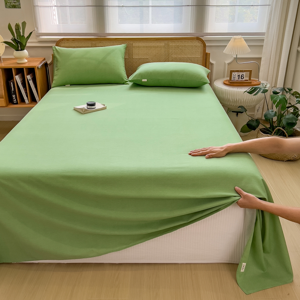 91家纺网 家纺一手货源 找家纺 芃成家纺 2025新款原棉生态磨毛单床单 薄荷绿