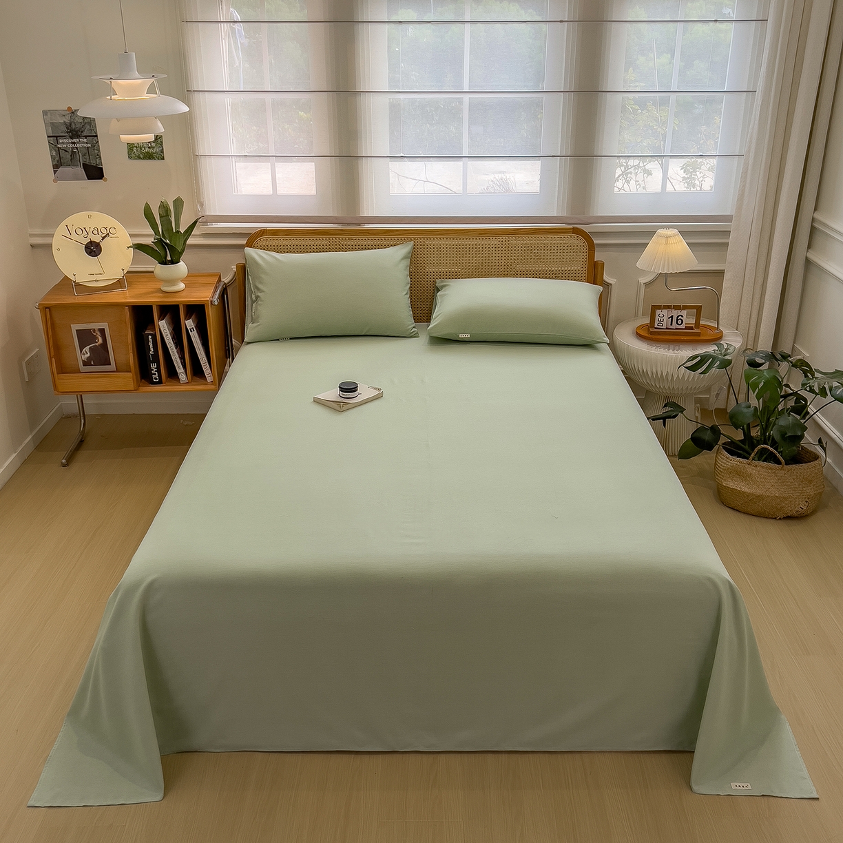 91家纺网 家纺一手货源 找家纺 芃成家纺 2025新款原棉生态磨毛单床单 天青绿