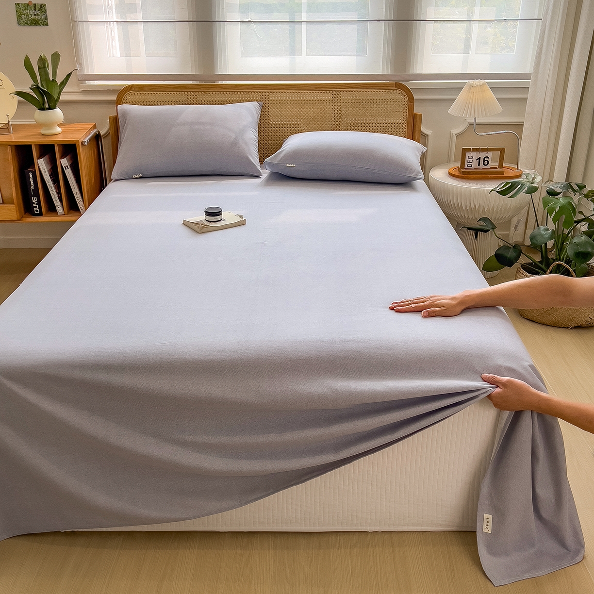 91家纺网 家纺一手货源 找家纺 芃成家纺 2025新款原棉生态磨毛单床单 浅灰