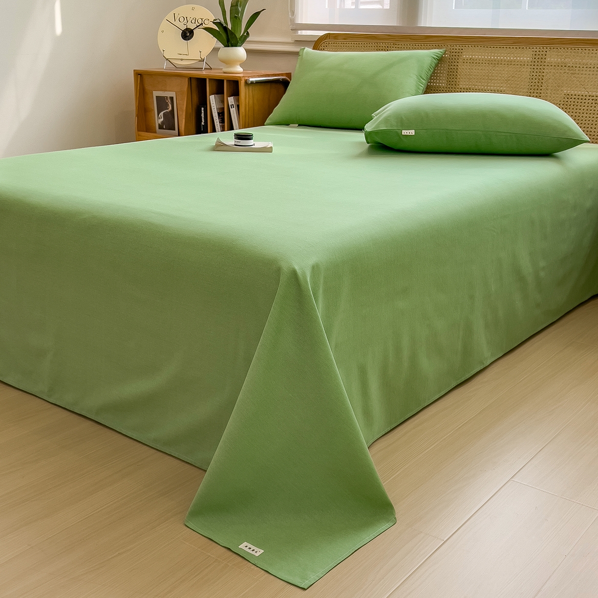 91家纺网 家纺一手货源 找家纺 芃成家纺 2025新款原棉生态磨毛单床单 薄荷绿