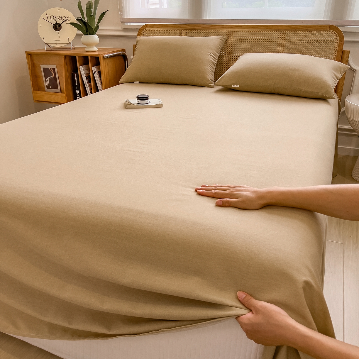 91家纺网 家纺一手货源 找家纺 芃成家纺 2025新款原棉生态磨毛单床单 香槟金