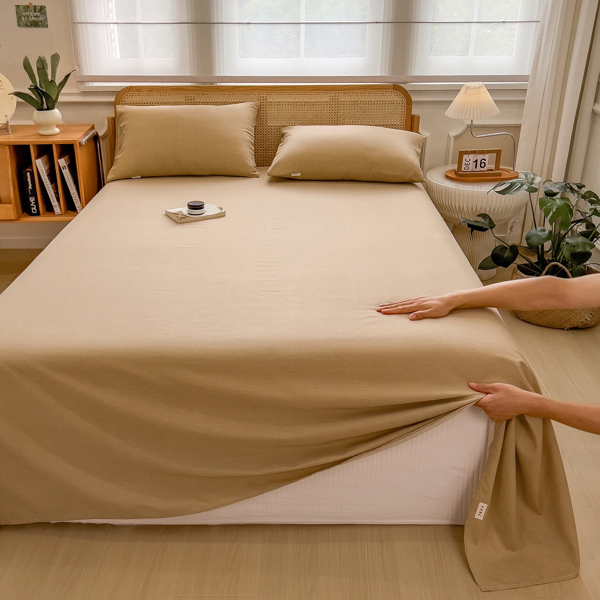 91家纺网 家纺一手货源 找家纺 芃成家纺 2025新款原棉生态磨毛单床单 香槟金