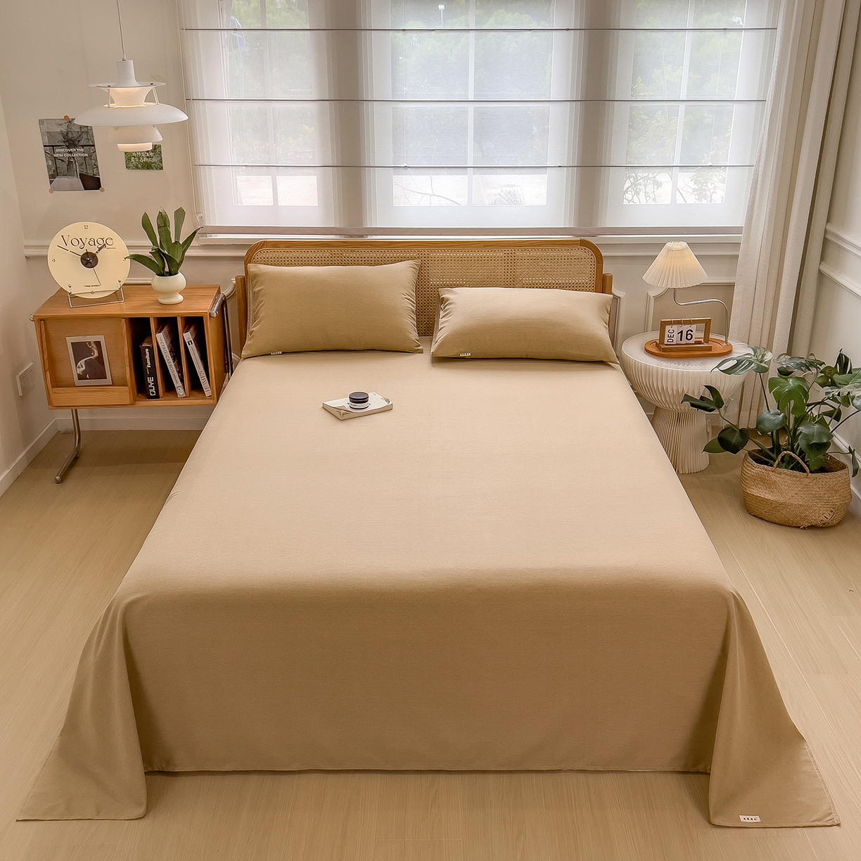 91家纺网 家纺一手货源 找家纺 芃成家纺 2025新款原棉生态磨毛单床单 香槟金