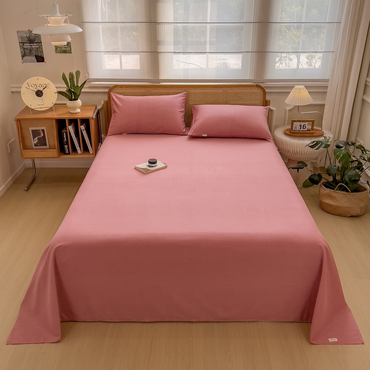 91家纺网 家纺一手货源 找家纺 芃成家纺 2025新款原棉生态磨毛单床单 珊瑚粉