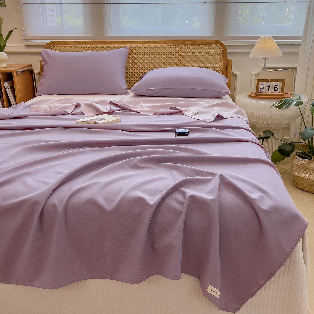 91家纺网 家纺一手货源 找家纺 芃成家纺 2025新款原棉生态磨毛单床单 香芋紫