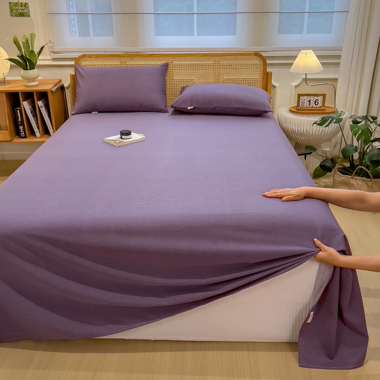 91家纺网 家纺一手货源 找家纺 芃成家纺 2025新款原棉生态磨毛单床单 罗兰紫