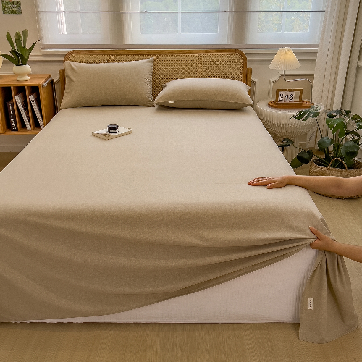 91家纺网 家纺一手货源 找家纺 芃成家纺 2025新款原棉生态磨毛单床单 奶茶咖