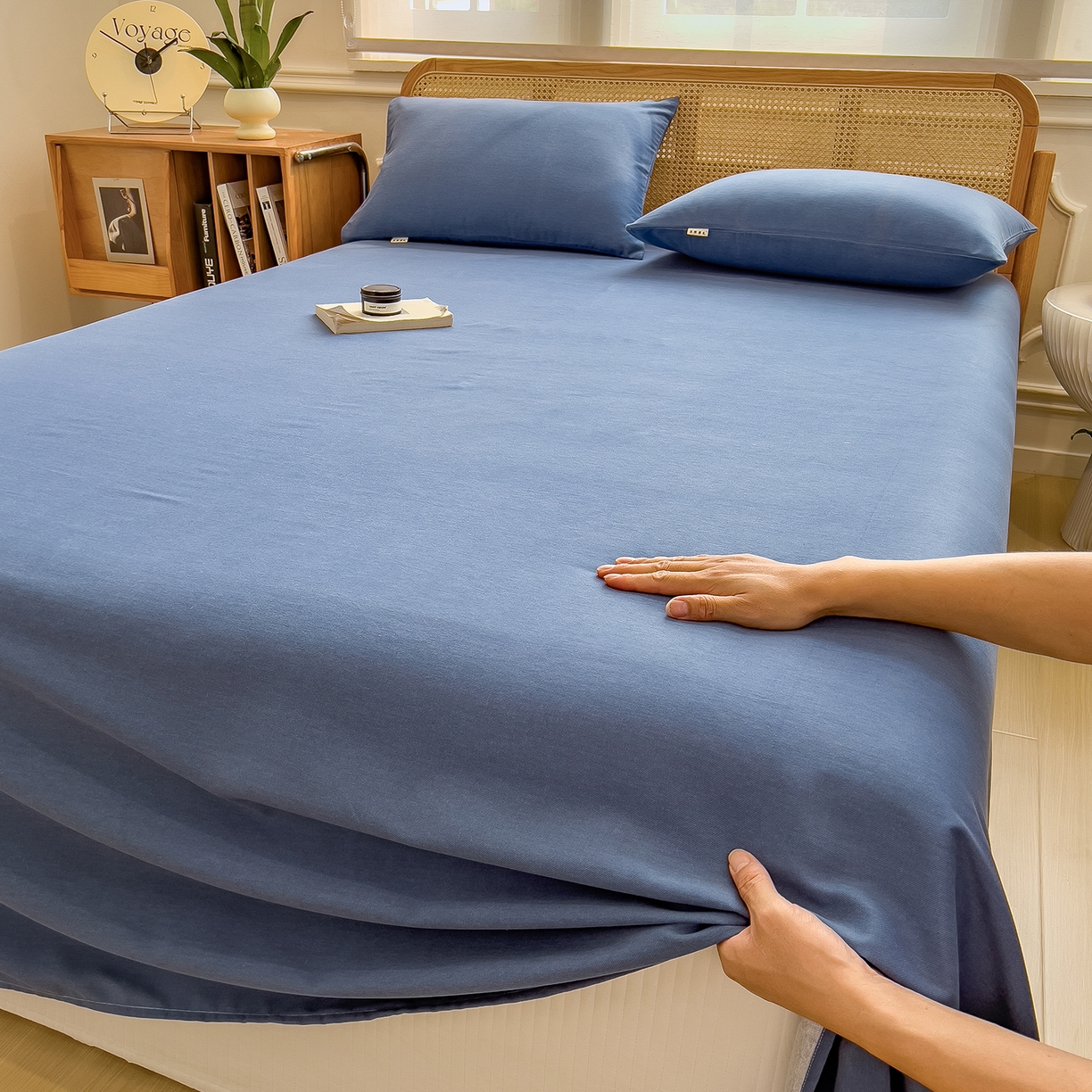 91家纺网 家纺一手货源 找家纺 芃成家纺 2025新款原棉生态磨毛单床单 冰川蓝