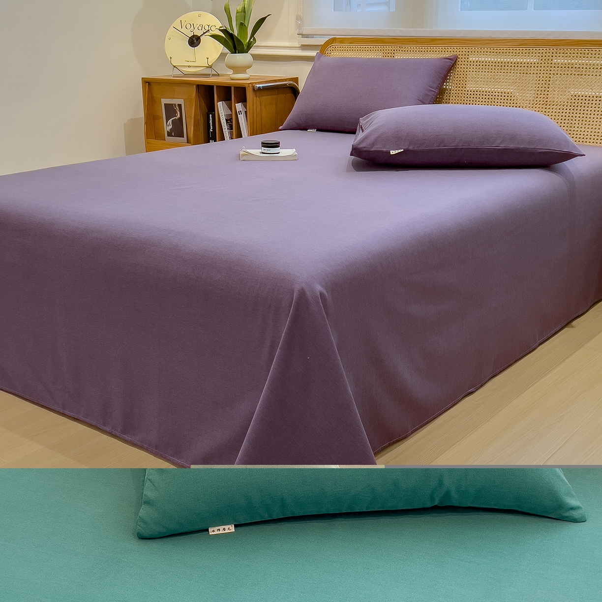 91家纺网 家纺一手货源 找家纺 芃成家纺 2025新款原棉生态磨毛单床单 墨染绿