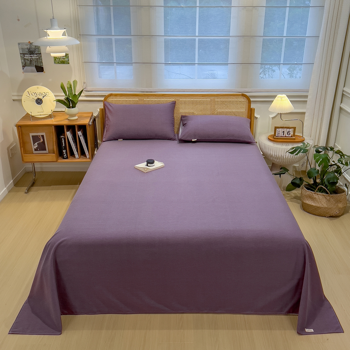 91家纺网 家纺一手货源 找家纺 芃成家纺 2025新款原棉生态磨毛单床单 罗兰紫